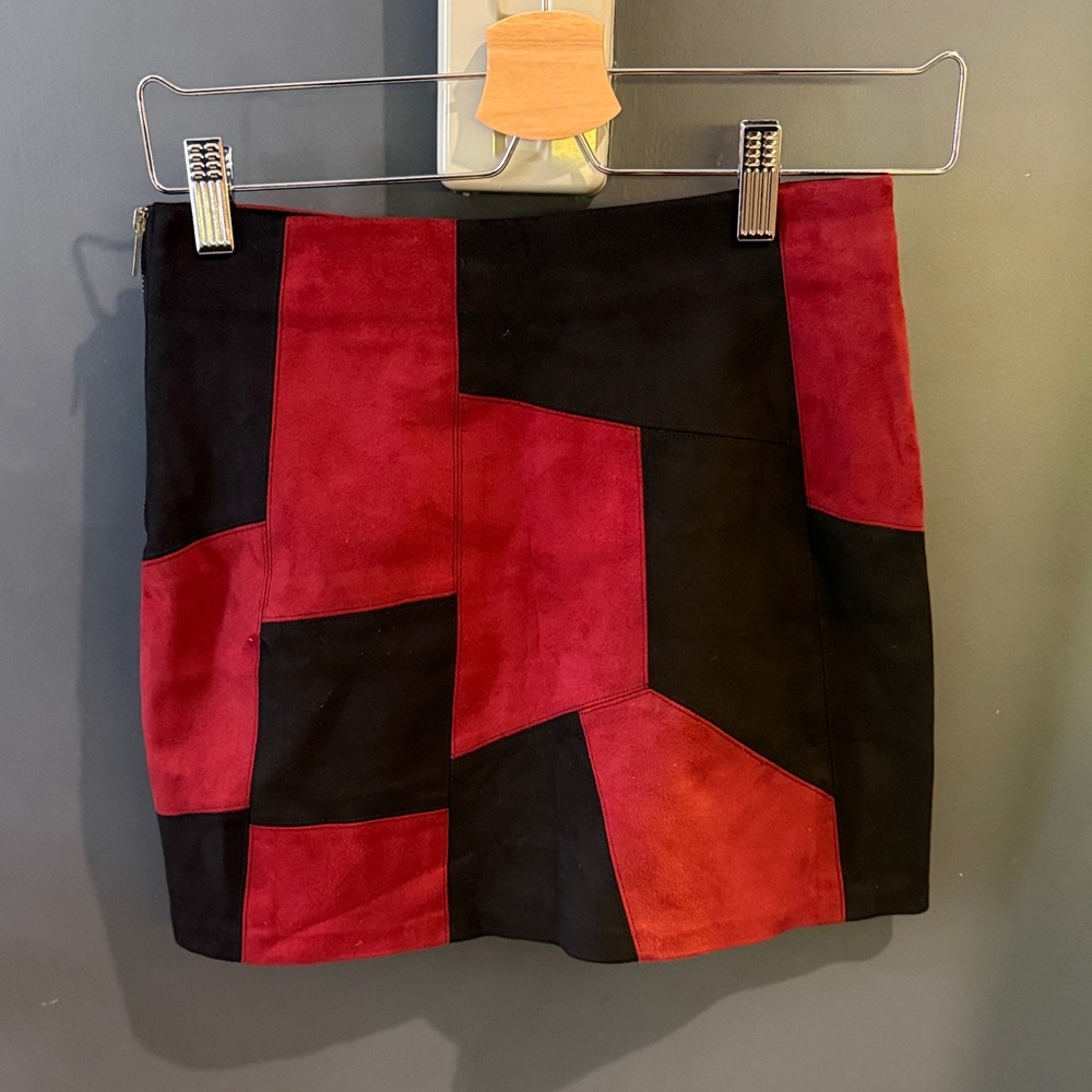 Zara Red and Black Suede Mini Skirt